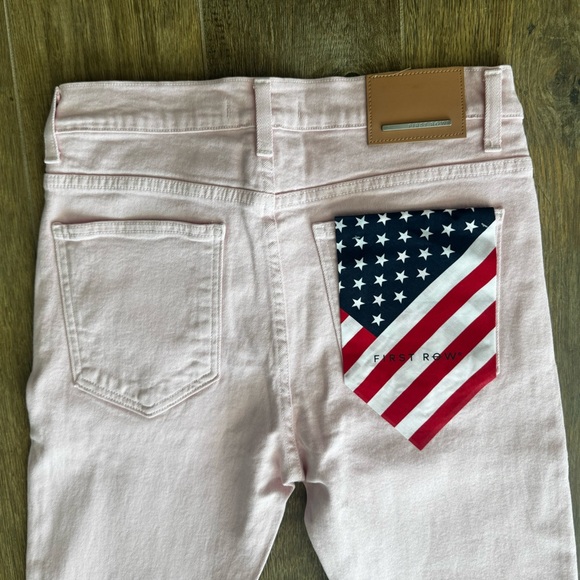 First Row Slim Straight Pink Distressed Jeans 32x32 Made in USA Flag Pocket - Picture 5 of 5